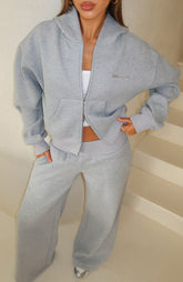 Come A Long Way Boxy Zip Front Hoodie Grey Marle